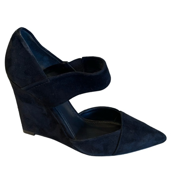 Tory Burch Saray Black Suede Leather Pointed Toe Strapped Wedges Size 7 - Picture 5 of 10